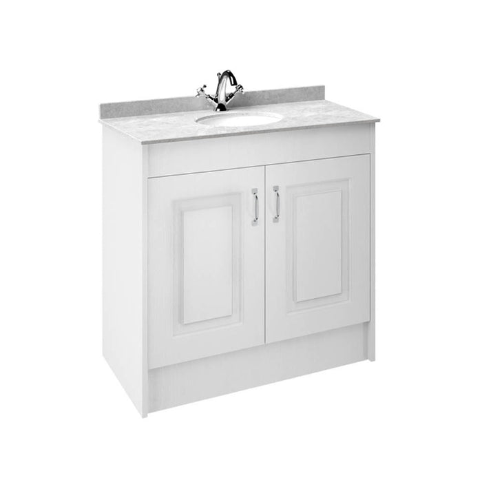 Nuie York 2 Door Floor Standing Vanity Unit with White Marble Top & 1 Tap Hole Basin - Unbeatable Bathrooms