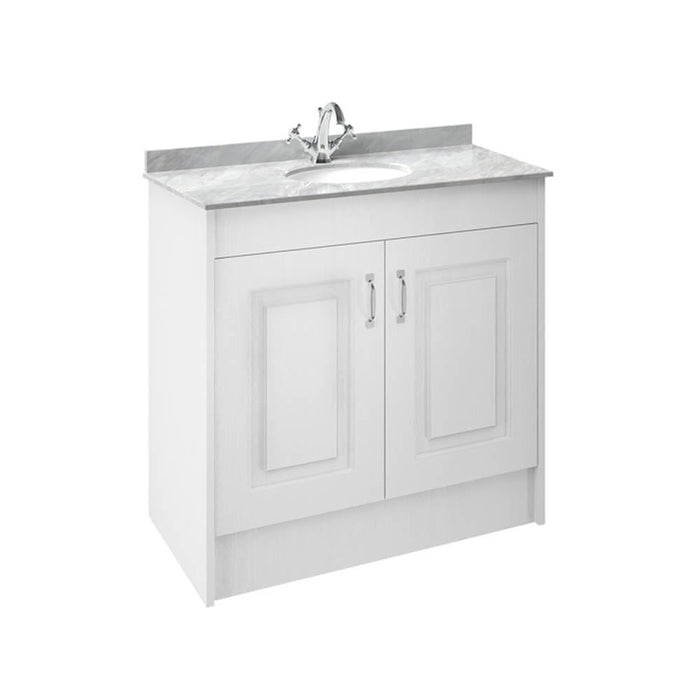 Nuie York 2 Door Floor Standing Vanity Unit with Grey Marble Top & 1 Tap Hole Basin - Unbeatable Bathrooms