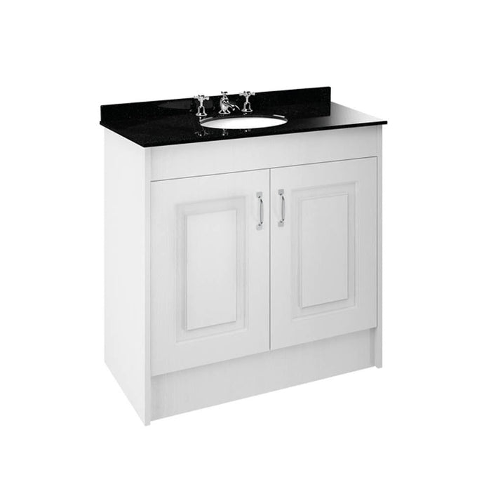 Nuie York 2 Door Floor Standing Vanity Unit and Black Marble with Round 3 Tap Hole Ceramic Bowl - Unbeatable Bathrooms