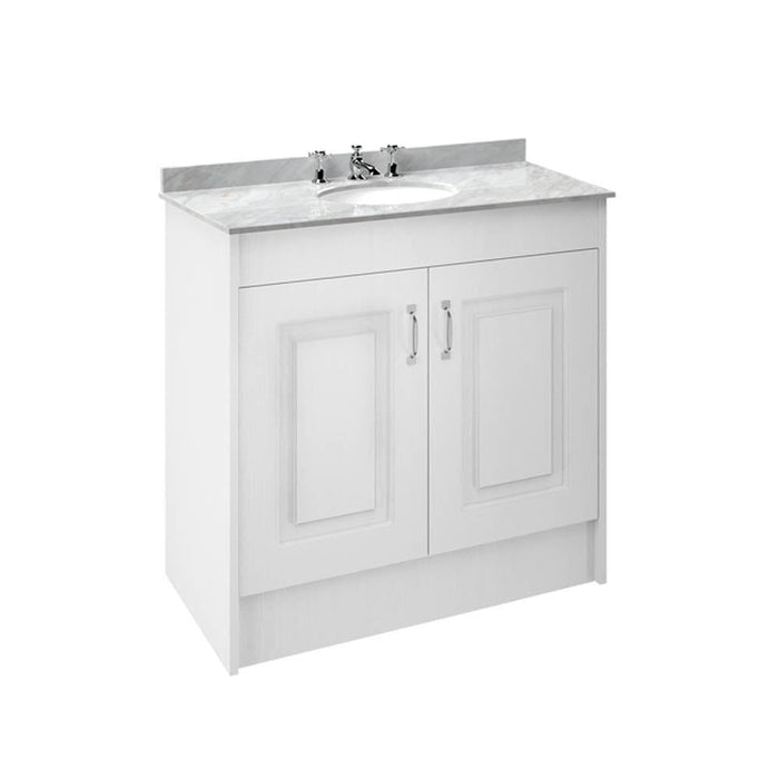 Nuie York 2 Door Floor Standing Vanity Unit and Grey Marble with Round 3 Tap Hole Ceramic Bowl - Unbeatable Bathrooms