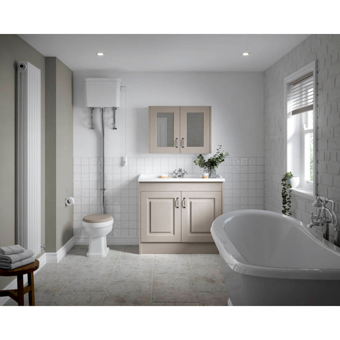 Nuie York 2 Door Floor Standing Vanity Unit with Grey Marble Top & 1 Tap Hole Basin - Unbeatable Bathrooms