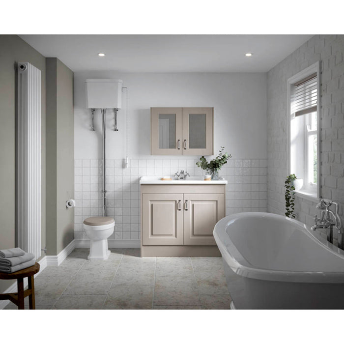Nuie York 2 Door Floor Standing Vanity Unit and Grey Marble with Round Ceramic Bowl - Unbeatable Bathrooms
