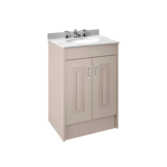 Nuie York 2 Door Floor Standing Vanity Unit and White Marble with Round 3 Tap Hole Ceramic Bowl - Unbeatable Bathrooms