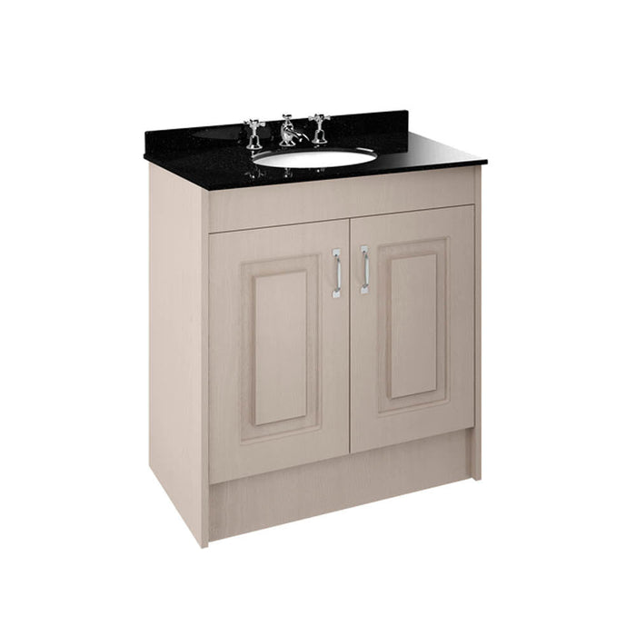 Nuie York 2 Door Floor Standing Vanity Unit and Black Marble with Round 3 Tap Hole Ceramic Bowl - Unbeatable Bathrooms