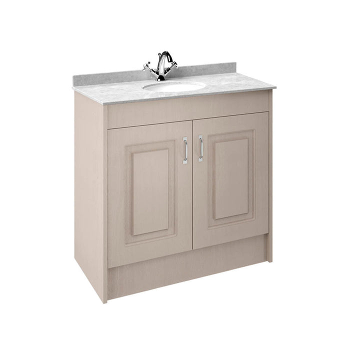 Nuie York 2 Door Floor Standing Vanity Unit and White Marble with Round Ceramic Bowl - Unbeatable Bathrooms