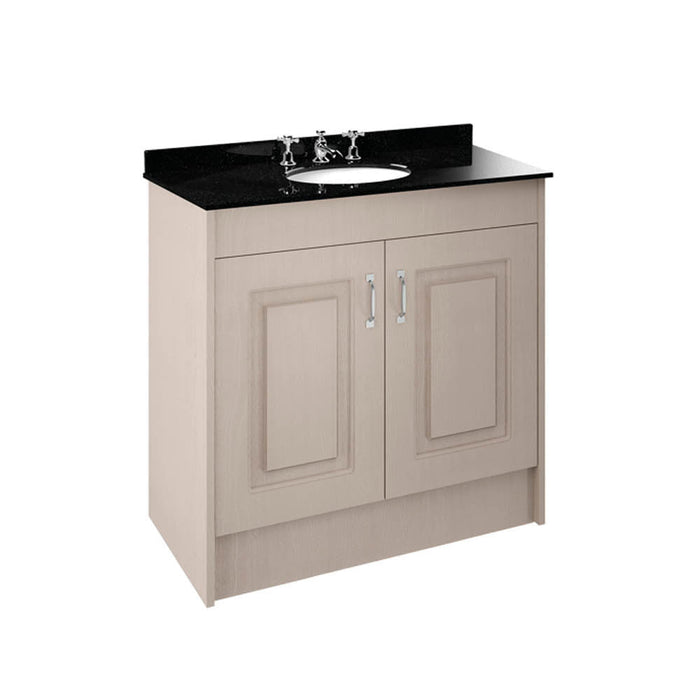 Nuie York 2 Door Floor Standing Vanity Unit and Black Marble with Round 3 Tap Hole Ceramic Bowl - Unbeatable Bathrooms