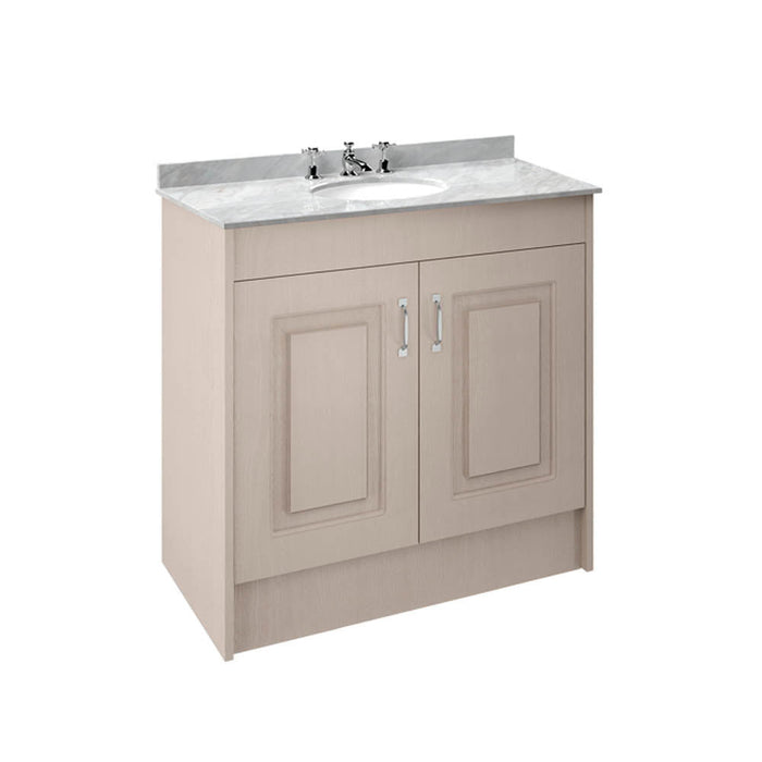 Nuie York 2 Door Floor Standing Vanity Unit and Grey Marble with Round 3 Tap Hole Ceramic Bowl - Unbeatable Bathrooms