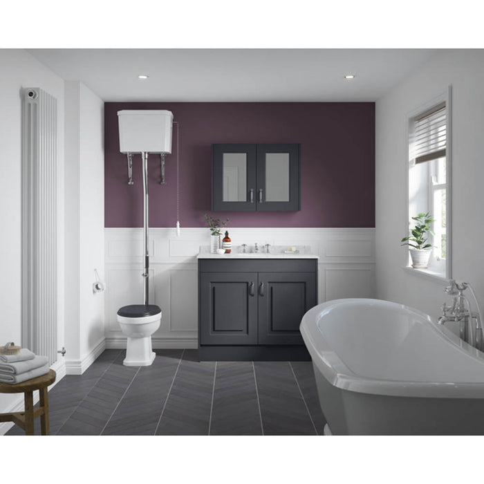 Nuie York 2 Door Floor Standing Vanity Unit with White Marble Top & 1 Tap Hole Basin - Unbeatable Bathrooms