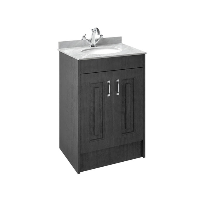 Nuie York 2 Door Floor Standing Vanity Unit and Grey Marble with Round Ceramic Bowl - Unbeatable Bathrooms