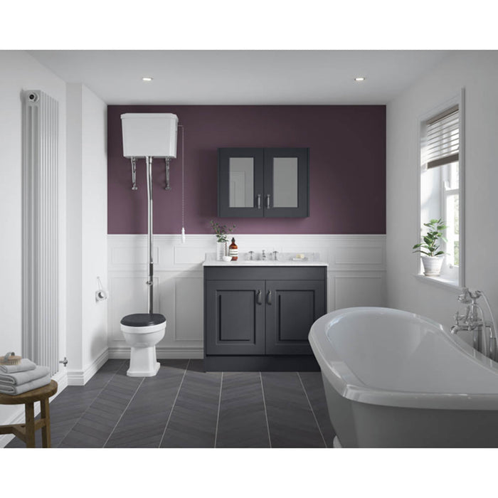 Nuie York 2 Door Floor Standing Vanity Unit and Black Marble with Round 3 Tap Hole Ceramic Bowl - Unbeatable Bathrooms