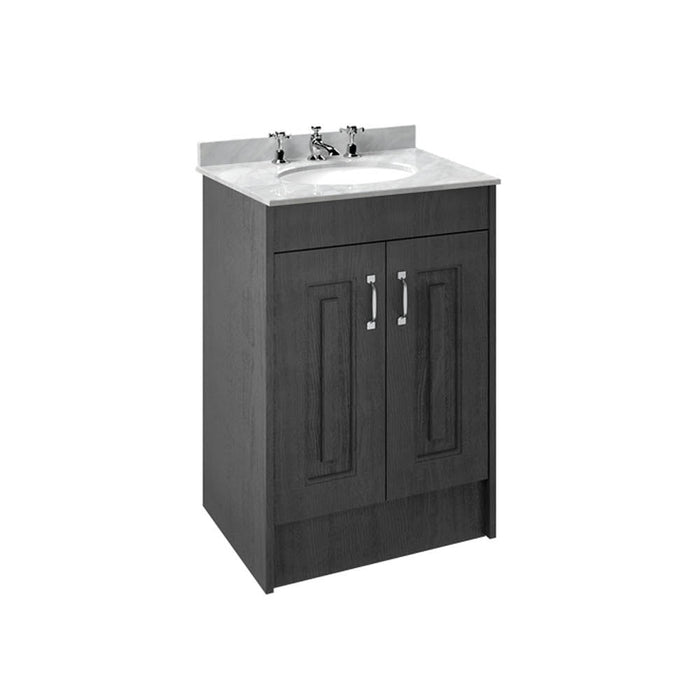 Nuie York 2 Door Floor Standing Vanity Unit and Grey Marble with Round 3 Tap Hole Ceramic Bowl - Unbeatable Bathrooms