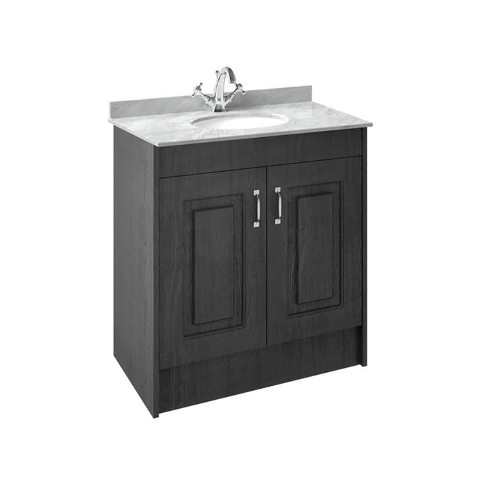 Nuie York 2 Door Floor Standing Vanity Unit and Grey Marble with Round Ceramic Bowl - Unbeatable Bathrooms