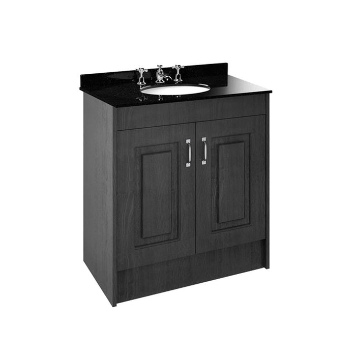 Nuie York 2 Door Floor Standing Vanity Unit and Black Marble with Round 3 Tap Hole Ceramic Bowl - Unbeatable Bathrooms