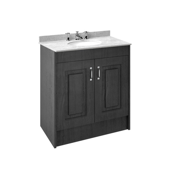 Nuie York 2 Door Floor Standing Vanity Unit with White Marble Top & 3 Tap Hole Basin - Unbeatable Bathrooms