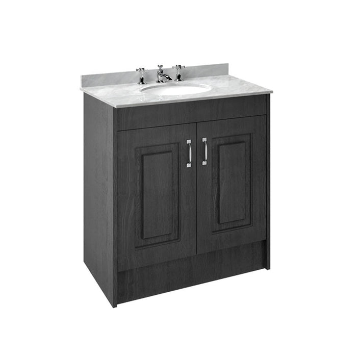 Nuie York 2 Door Floor Standing Vanity Unit with Grey Marble Top & 3 Tap Hole Basin - Unbeatable Bathrooms