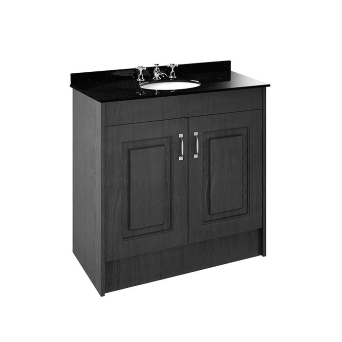 Nuie York 2 Door Floor Standing Vanity Unit and Black Marble with Round 3 Tap Hole Ceramic Bowl - Unbeatable Bathrooms
