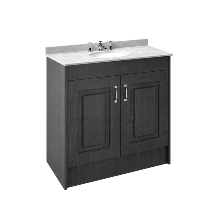 Nuie York 2 Door Floor Standing Vanity Unit and White Marble with Round 3 Tap Hole Ceramic Bowl - Unbeatable Bathrooms
