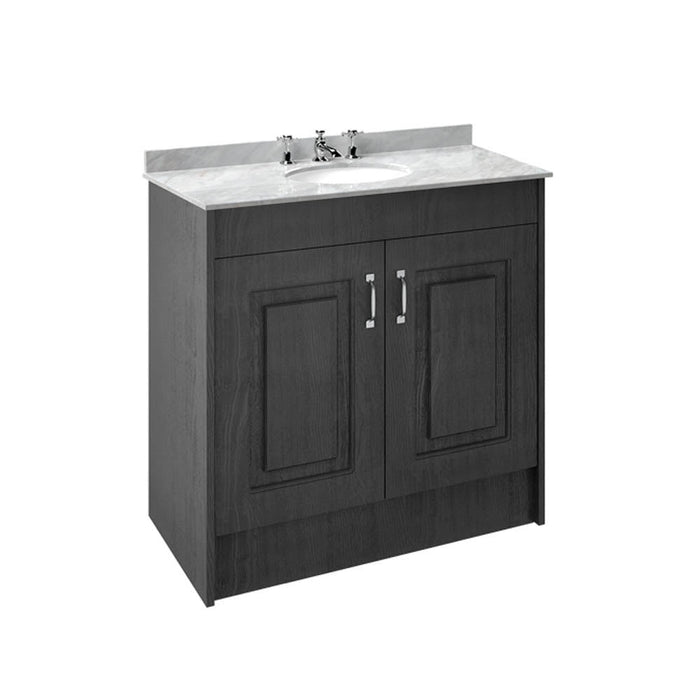 Nuie York 2 Door Floor Standing Vanity Unit and Grey Marble with Round 3 Tap Hole Ceramic Bowl - Unbeatable Bathrooms