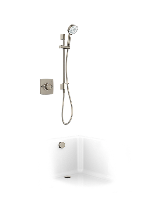 Mira Evoco Double Outlet Thermostatic Mixer Shower with Bath Filler & Adjustable Head - Brushed Nickel - Unbeatable Bathrooms