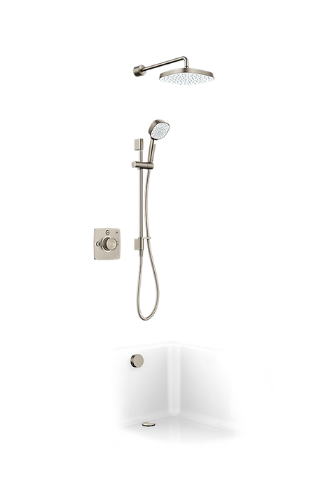 Mira Evoco Triple Outlet Thermostatic Mixer Shower with Bath Filler, Adjustable & Fixed Heads - Brushed Nickel - Unbeatable Bathrooms