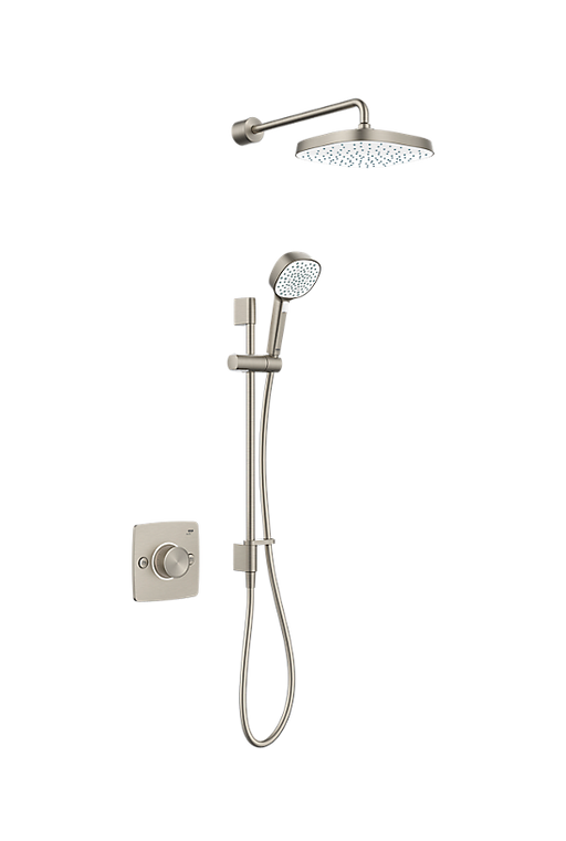 Mira Evoco Dual Outlet Thermostatic Mixer Shower with Adjustable & Fixed Heads - Brushed Nickel - Unbeatable Bathrooms