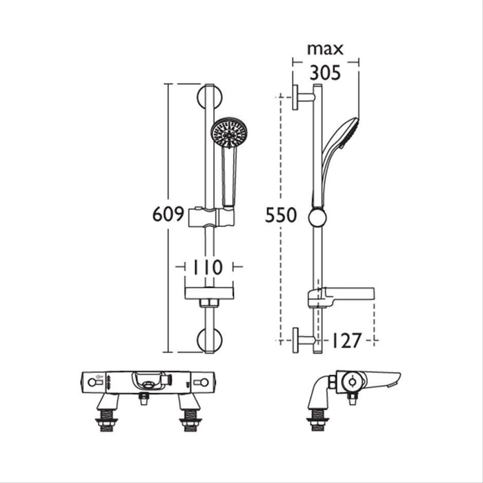 Ideal Standard Alto Ecotherm bath / shower mixer pack with new body, rim mounting legs and Idealrain S3 kit - Unbeatable Bathrooms