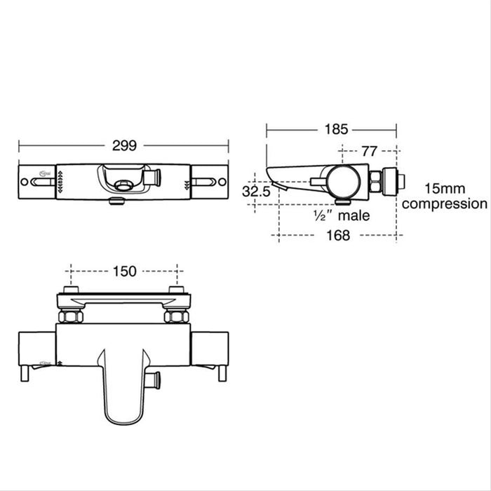 Ideal Standard Alto Ecotherm bath shower mixer with metal pin handles & fast-fix wall bracket - Unbeatable Bathrooms