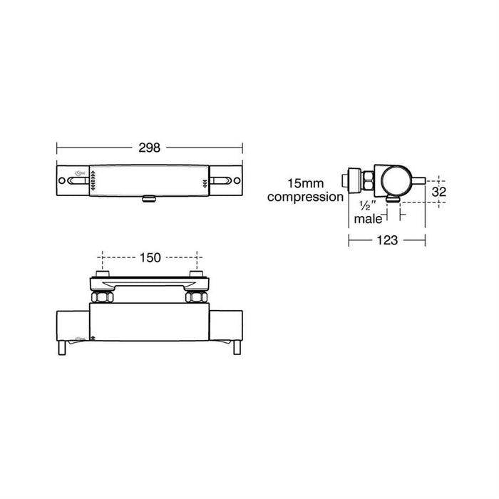 Ideal Standard Alto Ecotherm Bar Shower Valve with Metal Pin Handles & Fast-Fix Wall Bracket - Unbeatable Bathrooms