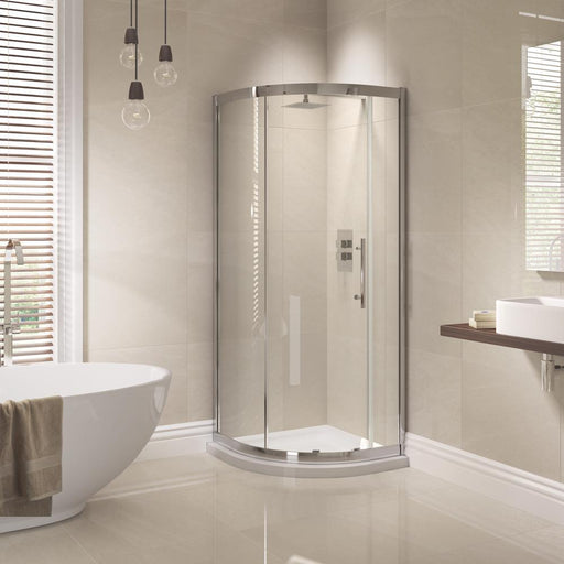 April Prestige Frameless Quadrant Shower Enclosure with Hinged Door - Unbeatable Bathrooms