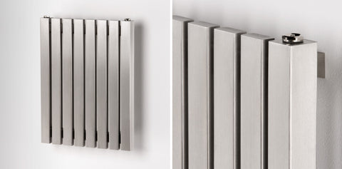 Aeon Kare Wall Mounted Stainless Steel Horizontal Designer Radiator Brushed 600mm high x 590mm wide - Unbeatable Bathrooms