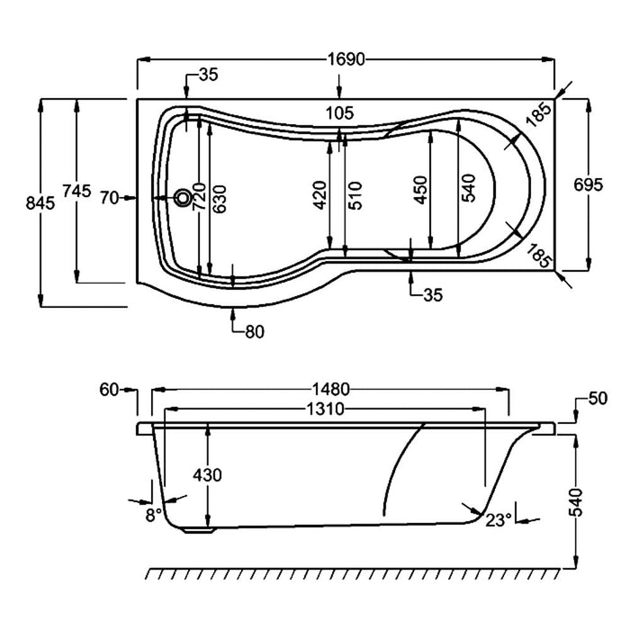 Carron Arc 5mm Acrylic White 1700mm x 850mm Shower Bath - Unbeatable Bathrooms