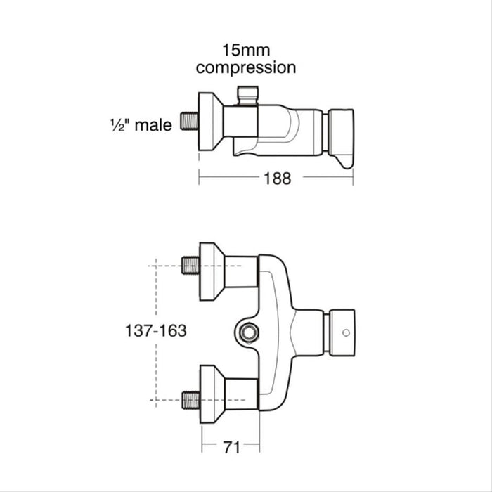 Armitage Shanks Avon 21 Self Closing Push Button Shower Mixing Valve Exposed, Variable Temperature - Unbeatable Bathrooms