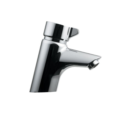 Armitage Shanks Avon 21 Washbasin Mixer 1 Hole, Self Closing Push Button, Variable Temperature Control with 15mm Female Connector Flexible Hoses On Inlets - Unbeatable Bathrooms
