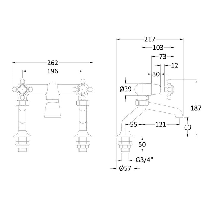 Hudson Reed Deck Mount Bath Filler Dome Crosshead - Unbeatable Bathrooms