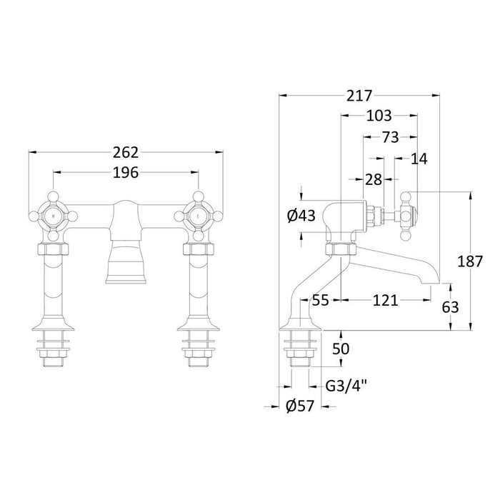 Hudson Reed Deck Mount Bath Filler Hex Crosshead - Unbeatable Bathrooms