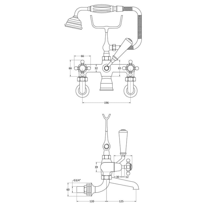 Hudson Reed Topaz With Crosshead Wall Mounted Bath Shower Mixer - Unbeatable Bathrooms