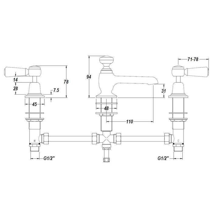 Hudson Reed Topaz Lever Three Taphole Basin Mixer - Unbeatable Bathrooms