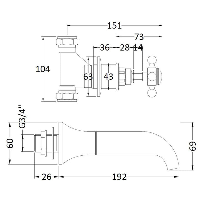 Hudson Reed Topaz Wall Mounted Bath Spout & Stop Taps - Unbeatable Bathrooms