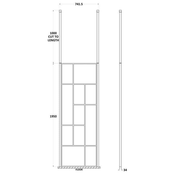 Hudson Reed Abstract Frame Wetroom Screen with Support Bars - Unbeatable Bathrooms