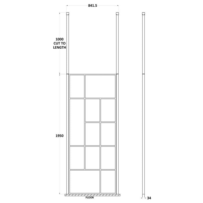 Hudson Reed Abstract Frame Wetroom Screen with Support Bars - Unbeatable Bathrooms