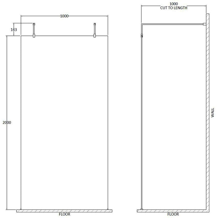 Hudson Reed Wetroom Screen & Black Support Arms - Unbeatable Bathrooms