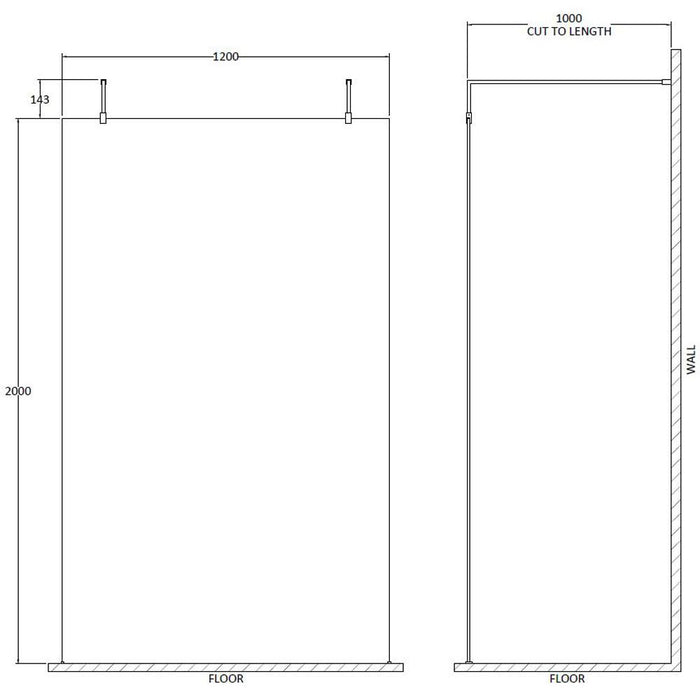 Hudson Reed Wetroom Screen & Black Support Arms - Unbeatable Bathrooms