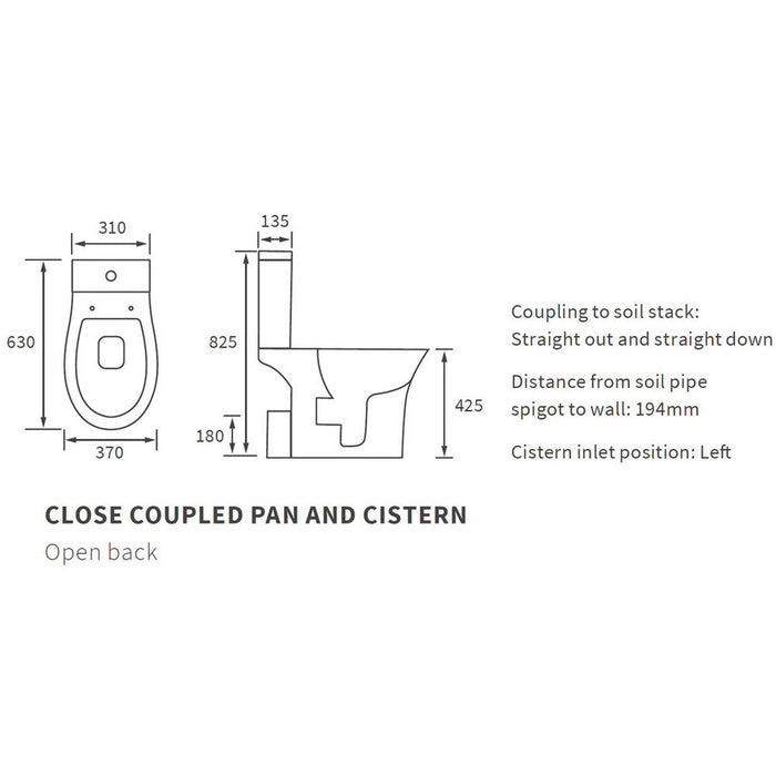 Bliss BLIS100522 Varna Rimless Close Coupled Open Back WC & Soft Close Seat - Unbeatable Bathrooms