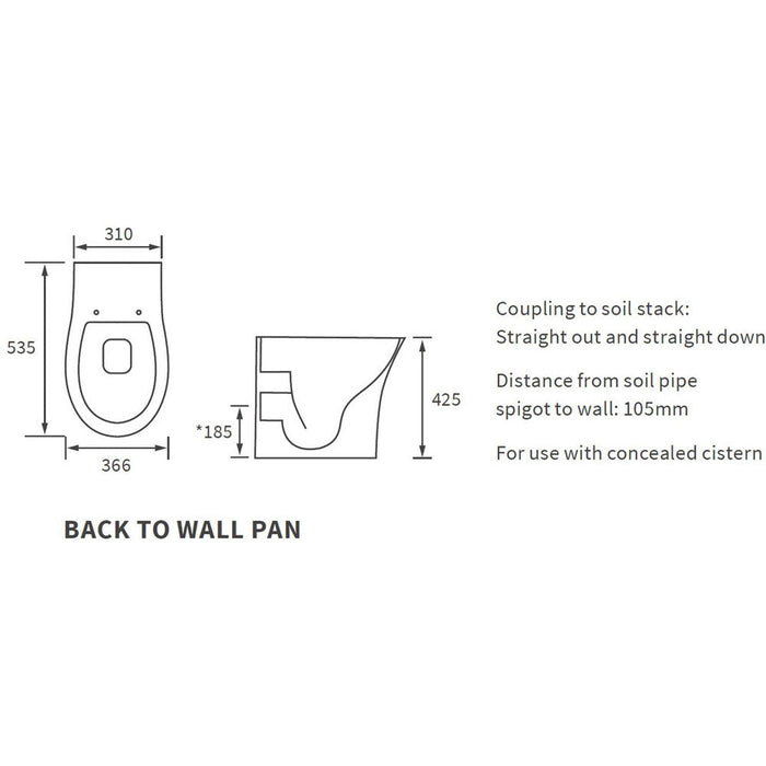 Bliss BLIS100525 Varna Rimless Back To Wall WC & Soft Close Seat - Unbeatable Bathrooms