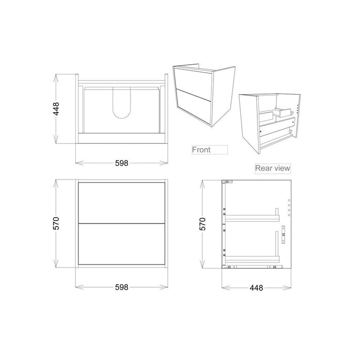 Bliss Mavone 2 Drawer Wall Hung Basin Unit (No Top) - Unbeatable Bathrooms