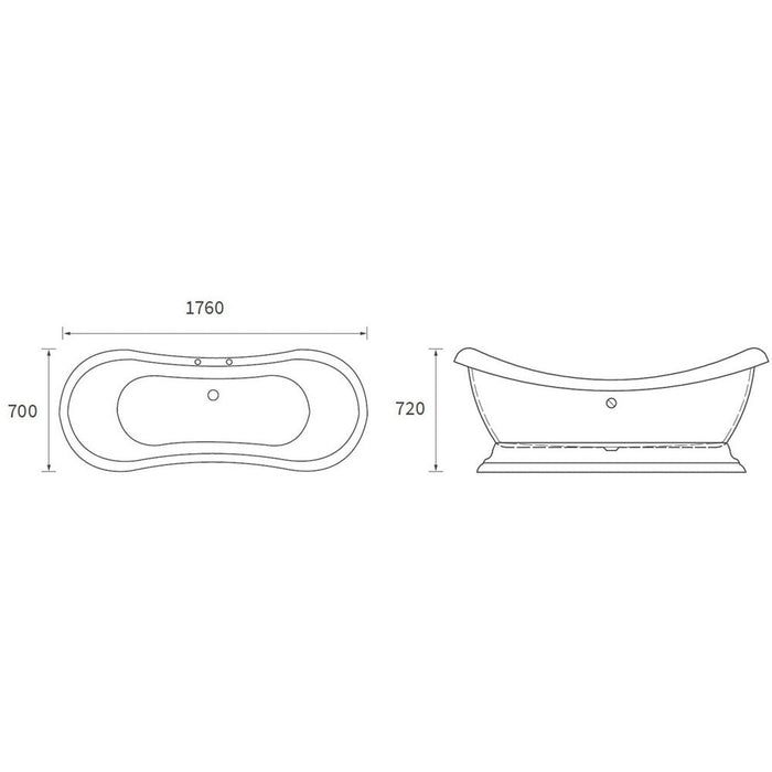 Bliss BLIS102809 Ella Freestanding 1760 x 700 x 720mm 2TH Bath w/Base - White - Unbeatable Bathrooms