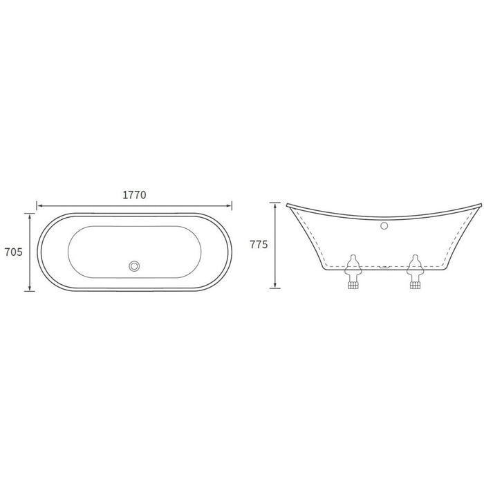 Bliss BLIS102817 Xante Freestanding 1760 x 710 x 775mm 0TH Bath w/Feet - Unbeatable Bathrooms