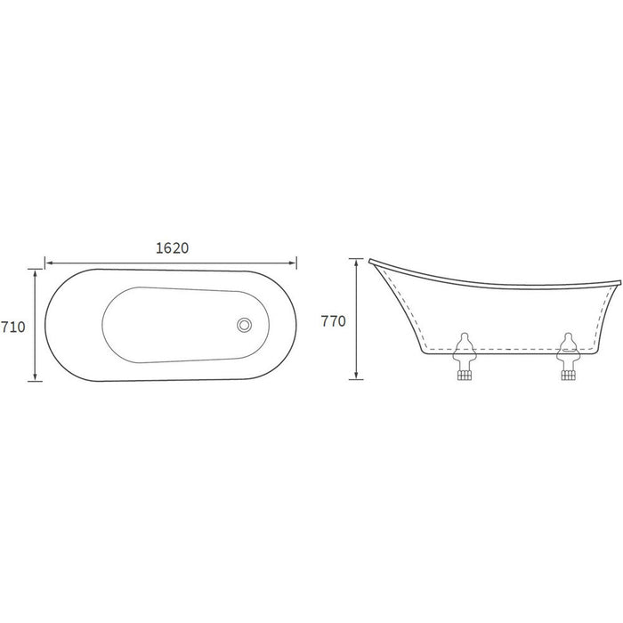 Bliss BLIS102818 Moselle Freestanding 1620 x 700 x 770mm 0TH Bath w/Feet - Unbeatable Bathrooms
