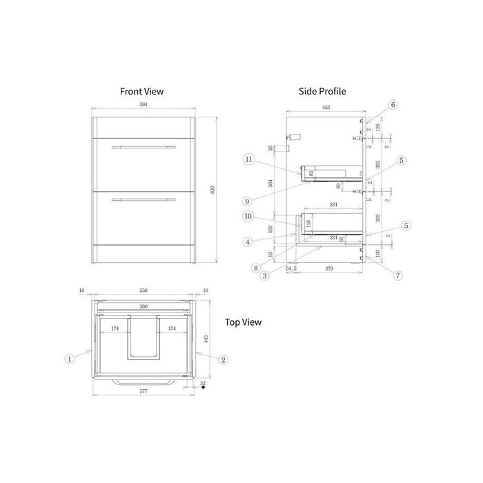 Bliss Ceno 594mm 2 Drawer Floor Unit (exc. Basin) - Unbeatable Bathrooms