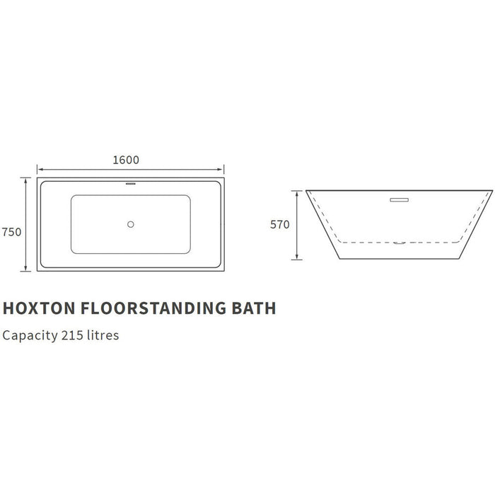 Bliss BLIS104115 Seine Freestanding 1600 x 750 x 570mm Bath - Unbeatable Bathrooms
